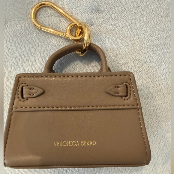 Veronica Beard Taupe Mini Bag Charm Keychain with Gold Hardware - Picture 2 of 3